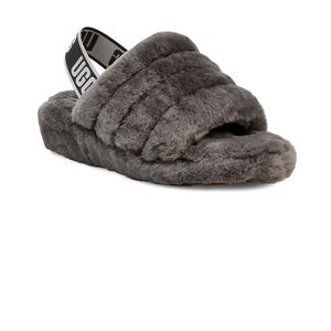 UGG Fluff Yeah Sheepskin Slingback Slippers, Size 10, Color: Grey/Charcoal